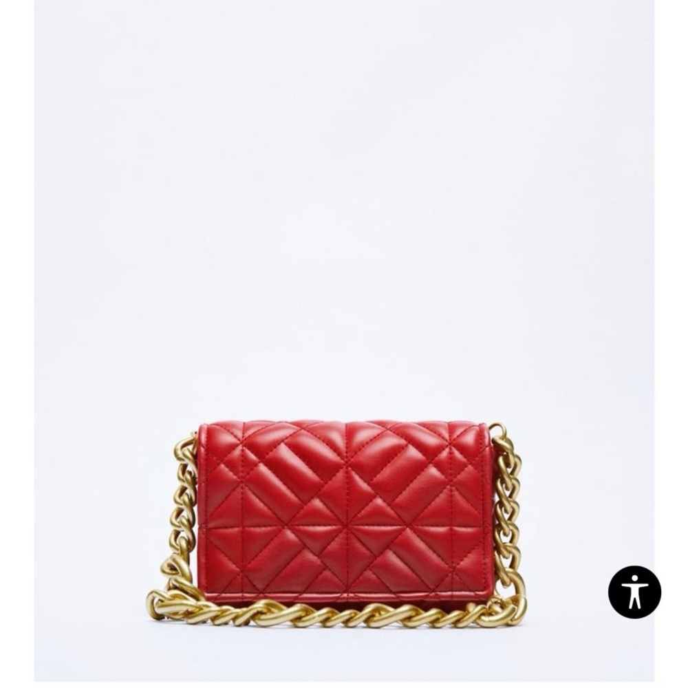 ZARA Red Quilted Chain Shoulder Bag . Just one time use